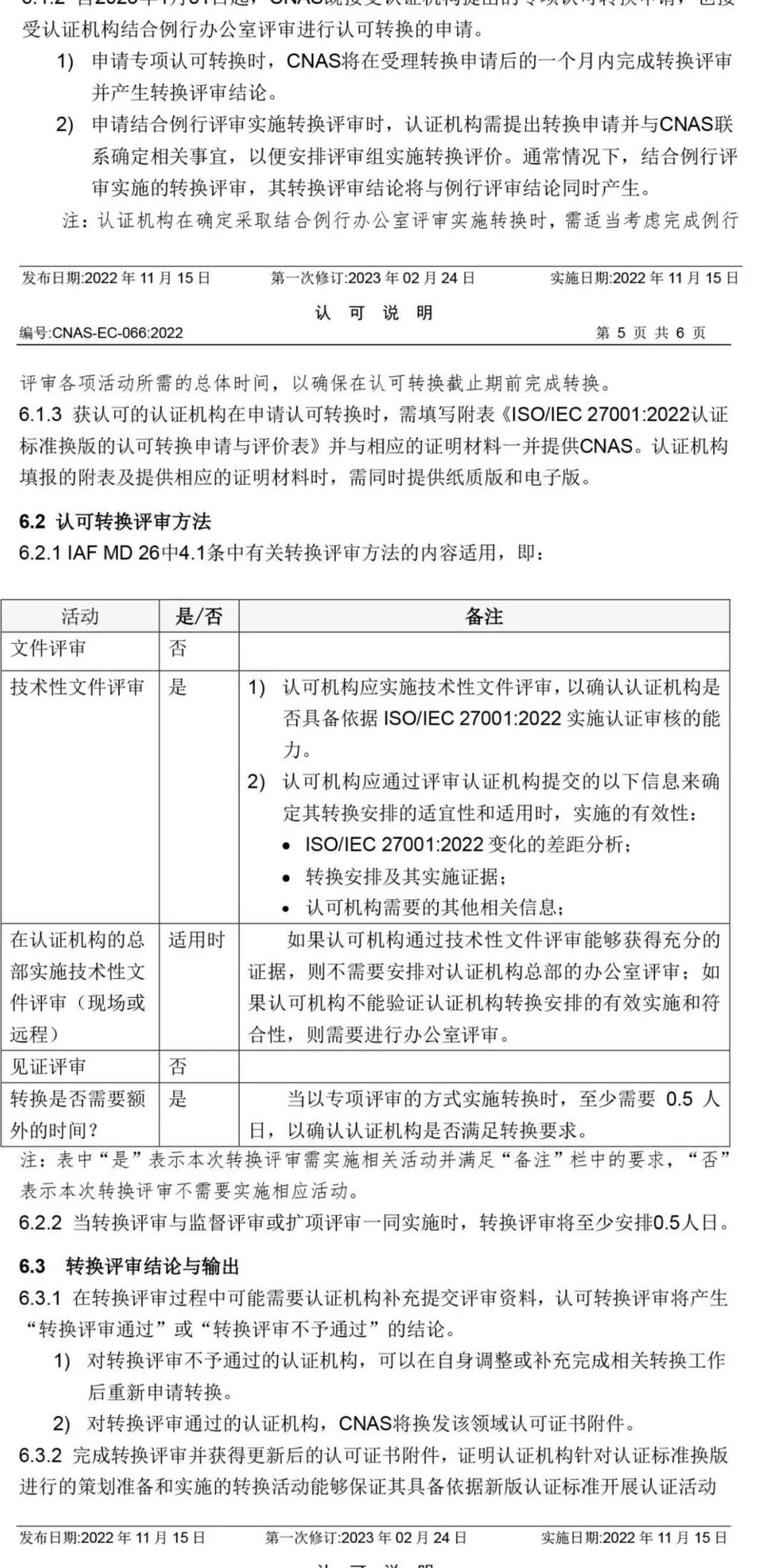 ISO/IEC  27001:2022 标准换版相关认可文件